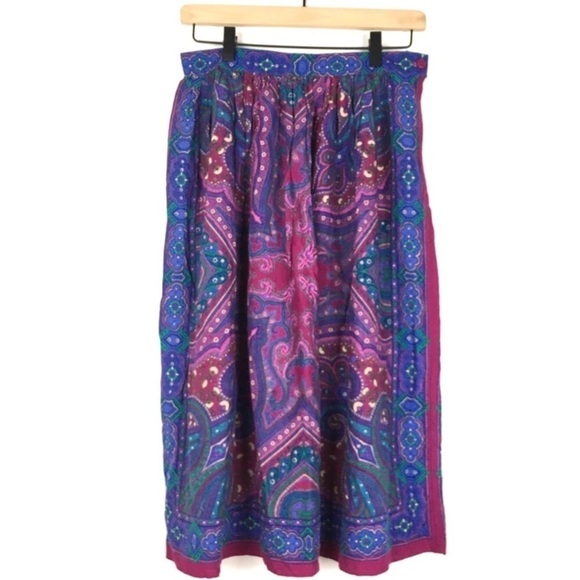 VINTAGE Skirt Midi Paisley Mandala Boho Jewel Tones Rhodes Collections Size 12 - Picture 1 of 9